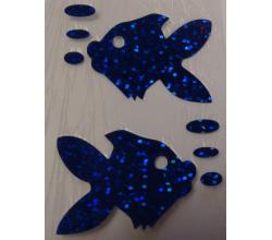 2 Buegelpailletten Fische hologramm blau